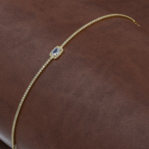 Tennis Bracelet - Gold-Tone Sterling Silver Bracelet with Rectangular Design and Pure Zircon Stones Tennis Bracelet - Gold-Tone Sterling Silver Bracelet with Rectangular Design and Pure Zircon Stones