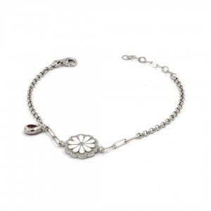 925 Silver Bracelet with White Flower of Optimism and Teardrop Zircon Stone 925 Silver Bracelet with White Flower of Optimism and Teardrop Zircon Stone