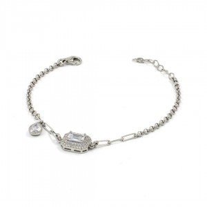 Women's Sterling Silver Bracelet with Diamond Zircon Stone and Teardrop Zircon Stone Women's Sterling Silver Bracelet with Diamond Zircon Stone and Teardrop Zircon Stone