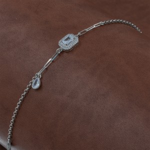 Women's Sterling Silver Bracelet with Diamond Zircon Stone and Teardrop Zircon Stone Women's Sterling Silver Bracelet with Diamond Zircon Stone and Teardrop Zircon Stone