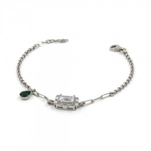 Elegant Women's Silver Hand Bracelet with Clear Zircon Stone and Teardrop Emerald Stone Elegant Women's Silver Hand Bracelet with Clear Zircon Stone and Teardrop Emerald Stone