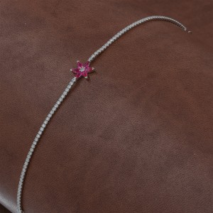 Women's Tennis Bracelet: Sterling Silver with Zircon Stone and Red Rose Women's Tennis Bracelet: Sterling Silver with Zircon Stone and Red Rose