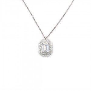 Women's 925 Silver Chain with Octagonal Pendant Studded with Zircon Diamond Stone Women's 925 Silver Chain with Octagonal Pendant Studded with Zircon Diamond Stone