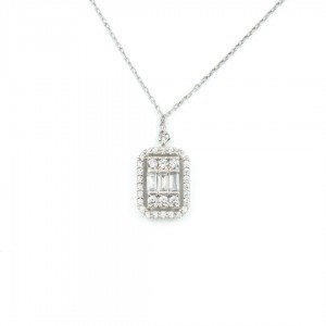 Sterling Silver Necklace with Diamond Zircon Stones in a Geometric Design Sterling Silver Necklace with Diamond Zircon Stones in a Geometric Design