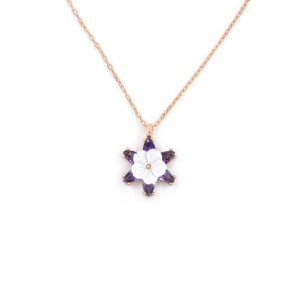 Pearl Necklace of Silver in Gold Color and Zirconium with Hexagonal Star Design in Purple Color with White Rose for Women Pearl Necklace of Silver in Gold Color and Zirconium with Hexagonal Star Design in Purple Color with White Rose for Women