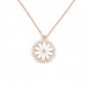 Women's Sterling Silver Necklace with White Rose Medallion and Clear Zircon Stones