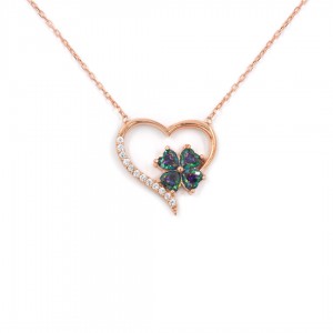 Turkish Women's Silver Necklace Plated in Gold Color with a Love Heart Design and Clear Zircon Stones Turkish Women's Silver Necklace Plated in Gold Color with a Love Heart Design and Clear Zircon Stones