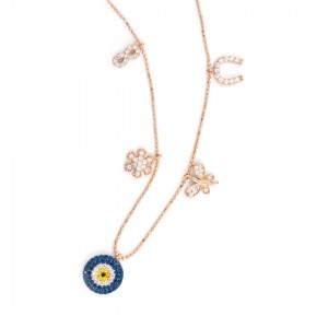 925 Sterling Silver Lucky Necklace in Gold Color with An Evil Eye Pendant in a Wonderful Design 925 Sterling Silver Lucky Necklace in Gold Color with An Evil Eye Pendant in a Wonderful Design