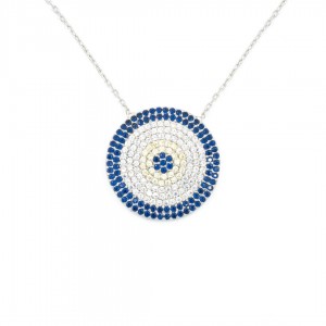 925 Sterling Silver Chain Decorated with White and Blue Zircon in a Circular Design 925 Sterling Silver Chain Decorated with White and Blue Zircon in a Circular Design