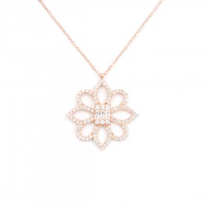 Women's 925 Sterling Silver Necklace with Daffodil Rose Design and Cubic Zirconia Stones Women's 925 Sterling Silver Necklace with Daffodil Rose Design and Cubic Zirconia Stones