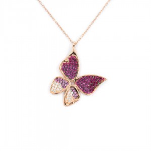925 Sterling Silver Yellow Gold Plated Necklace with Butterfly Pendant 925 Sterling Silver Yellow Gold Plated Necklace with Butterfly Pendant