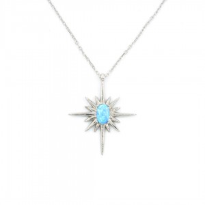 Sterling Silver Necklace with a North Star Pendant Decorated with a Turquoise Blue Zircon Stone Sterling Silver Necklace with a North Star Pendant Decorated with a Turquoise Blue Zircon Stone