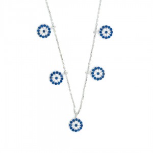 925 Sterling Silver Necklace with Evil Eye Zircon Stone and Rhodium Pendant 925 Sterling Silver Necklace with Evil Eye Zircon Stone and Rhodium Pendant