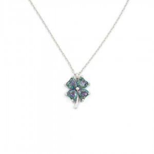 925 Sterling Silver Clover Flower Necklace for Women Studded with Zircon Stones 925 Sterling Silver Clover Flower Necklace for Women Studded with Zircon Stones