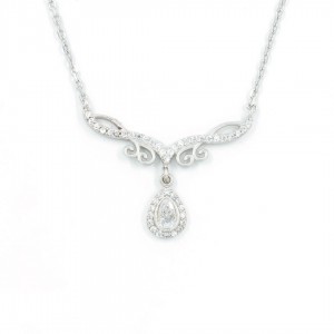 Sterling Silver Pendant Necklace for Women, Raindrop Design Sterling Silver Pendant Necklace for Women, Raindrop Design