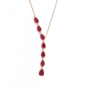 Sterling Silver Necklace for Women with Red Zirconia Stones in Rain Bead Design Sterling Silver Necklace for Women with Red Zirconia Stones in Rain Bead Design