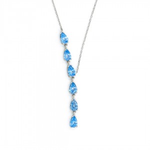 925 Sterling Silver Raindrop Necklace with Blue Zircon Stones 925 Sterling Silver Raindrop Necklace with Blue Zircon Stones