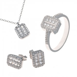925 Sterling Silver Accessories Set Encrusted with Sparkling Zircon Stones 925 Sterling Silver Accessories Set Encrusted with Sparkling Zircon Stones