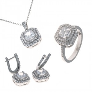 Women's Accessories of 925 Sterling Silver, Necklace, Earrings, and Ring Decorated with Zircon Stone Women's Accessories of 925 Sterling Silver, Necklace, Earrings, and Ring Decorated with Zircon Stone