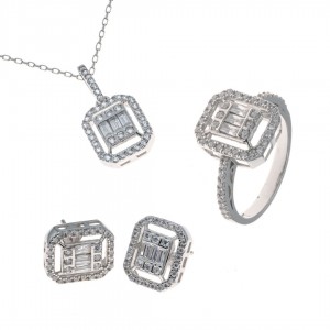 Women's Accessories Set of 925 Sterling Silver Studded with Zircon Stone Women's Accessories Set of 925 Sterling Silver Studded with Zircon Stone