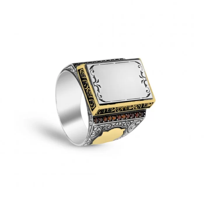 Artolian, Classic Sterling Silver Men's Ring with Red Zirconia and Book ...