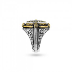 خاتم فضة 925 للرجال بحجر زركون أصفر ونقوش فريدة خاتم فضة 925 للرجال بحجر زركون أصفر ونقوش فريدة