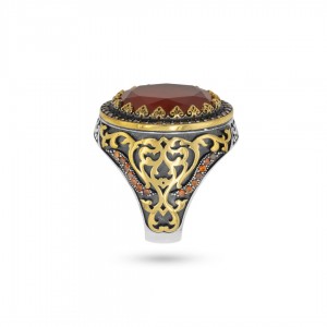 خاتم فضة 925 رجالي بشكل بيضاوي مع حجر عقيق أحمر خاتم فضة 925 رجالي بشكل بيضاوي مع حجر عقيق أحمر