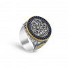 Luxurious Men's Silver Ring with the Inscription and Blue Zircon Stones