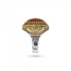 خاتم فضة رجالي مزين بحجر العقيق وزخرفة الزيركون البني: تصميم عثماني فاخر خاتم فضة رجالي مزين بحجر العقيق وزخرفة الزيركون البني: تصميم عثماني فاخر