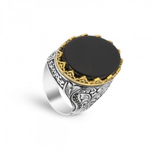 خاتم رجالي فاخر من الفضة الإسترليني مع حجر العقيق الأسود خاتم رجالي فاخر من الفضة الإسترليني مع حجر العقيق الأسود