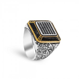 خاتم فضة رجالي فاخر بتصميم رائع وأحجار زركون للتميز الجمالي. خاتم فضة رجالي فاخر بتصميم رائع وأحجار زركون للتميز الجمالي.