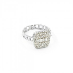 Women's 925 Silver Rhodium-Plated Ring Studded with Zircon Stone in an Elegant Chain Design Women's 925 Silver Rhodium-Plated Ring Studded with Zircon Stone in an Elegant Chain Design