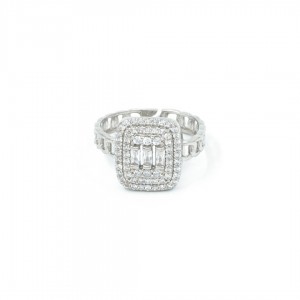 Women's 925 Silver Rhodium-Plated Ring Studded with Zircon Stone in an Elegant Chain Design Women's 925 Silver Rhodium-Plated Ring Studded with Zircon Stone in an Elegant Chain Design