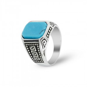 925 Sterling Silver Men's Ring Adorned with Blue Agate Stone for Blessings and Spiritual Essence 925 Sterling Silver Men's Ring Adorned with Blue Agate Stone for Blessings and Spiritual Essence