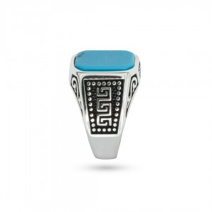 925 Sterling Silver Men's Ring Adorned with Blue Agate Stone for Blessings and Spiritual Essence 925 Sterling Silver Men's Ring Adorned with Blue Agate Stone for Blessings and Spiritual Essence