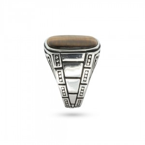 خاتم رجالي من الفضة عيار 925, مرصع بحجر النمر الذهبي والأصفر في شكل شبه مسطح وزخارف جانبية رائعة خاتم رجالي من الفضة عيار 925, مرصع بحجر النمر الذهبي والأصفر في شكل شبه مسطح وزخارف جانبية رائعة