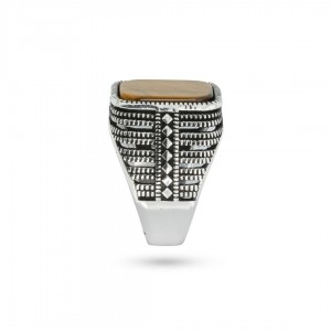 خاتم فضة إسترليني 925 للرجال - حجر عين النمر البني, تصميم مميز, نقوش رائعة خاتم فضة إسترليني 925 للرجال - حجر عين النمر البني, تصميم مميز, نقوش رائعة