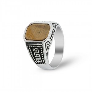 Elegant 925 Sterling Silver Ring for Men with Yellow Tiger's Eye Stone Elegant 925 Sterling Silver Ring for Men with Yellow Tiger's Eye Stone