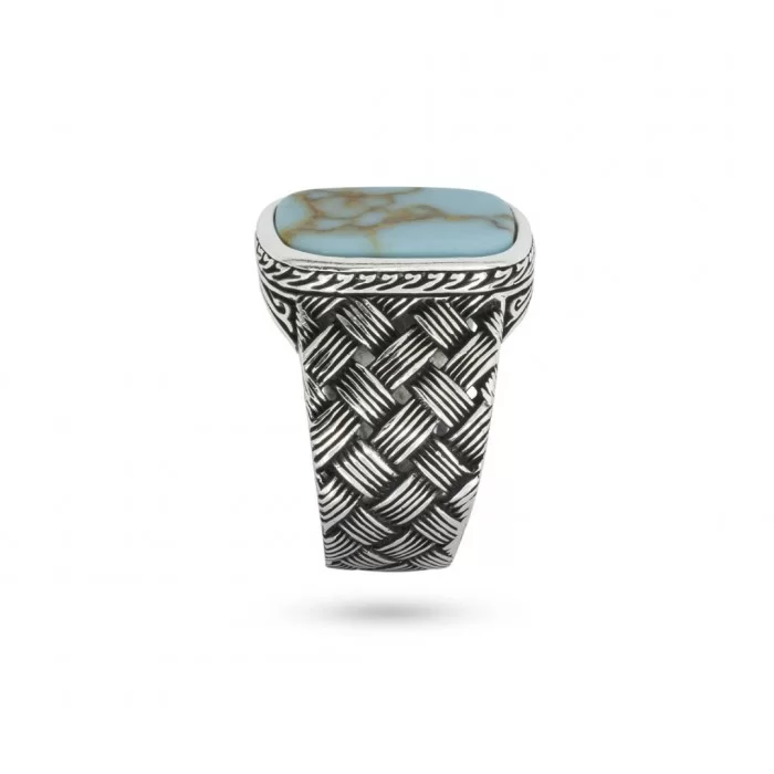 Natural Blue Turquoise Gemstone 925 Sterling Silver Plated Ring - Marquise Shape, Bezel Set, Statement Jewelry EM-98