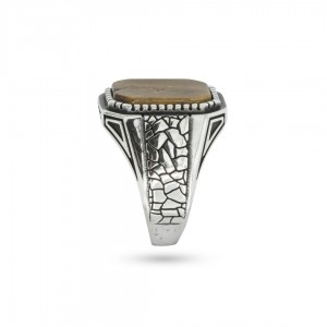 Tiger Eye Ring - 925 Silver Men's Ring with Modern Carved Design Tiger Eye Ring - 925 Silver Men's Ring with Modern Carved Design