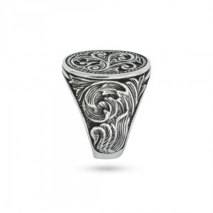 خاتم رجالي تركي فاخر - من الفضة الإسترليني 925 بتصميم زخرفة نباتية, هدية مثالية لجميع المناسبات خاتم رجالي تركي فاخر - من الفضة الإسترليني 925 بتصميم زخرفة نباتية, هدية مثالية لجميع المناسبات