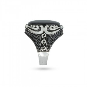 925 Sterling Silver Men's Ring with Natural Black Agate Stone - Handmade Turkish Design 925 Sterling Silver Men's Ring with Natural Black Agate Stone - Handmade Turkish Design