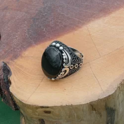 Vintage Two Tone Agate Ring - 925 Sterling Silver With Black Onyx, Turkish Handmade