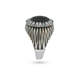 925 Silver Men's Ring with Black and White Zircon Stones - Geometric Elegance 925 Silver Men's Ring with Black and White Zircon Stones - Geometric Elegance