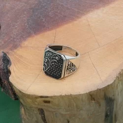 Bague Cocktail En Argent 925 Rhodié Noir - Hématite Et Zircon - Taille 55 - Occasion