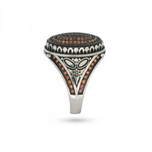 Elegant 925 Silver Ring with Orange Zircon Stones - Handmade Men's Jewelry from Turkey Elegant 925 Silver Ring with Orange Zircon Stones - Handmade Men's Jewelry from Turkey