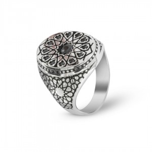 Men's Sterling Silver Ring with Black Zircon Stone - Handmade Turkish Jewelry Men's Sterling Silver Ring with Black Zircon Stone - Handmade Turkish Jewelry