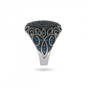Handcrafted Men's Ring: Sterling Silver with Blue Zircon Stones Handcrafted Men's Ring: Sterling Silver with Blue Zircon Stones