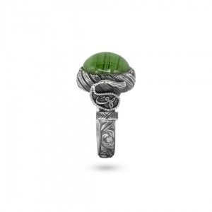 خاتم تركي للرجال مع حجر زمرد أخضر مصنوع يدويًا من فضة عيار 925 خاتم تركي للرجال مع حجر زمرد أخضر مصنوع يدويًا من فضة عيار 925