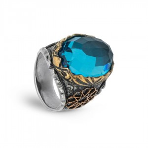 خاتم عقيق طبيعي للرجال من الفضة الإسترلينية مع حجر العقيق الأزرق بتصميم فريد خاتم عقيق طبيعي للرجال من الفضة الإسترلينية مع حجر العقيق الأزرق بتصميم فريد